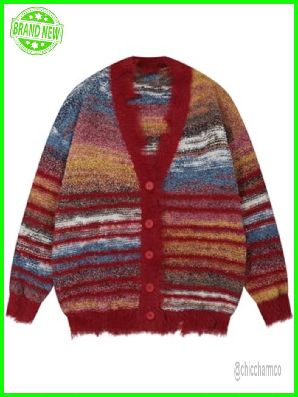 Oversized Open Front Knit Cardigan Sweater V-Neck Button Casual